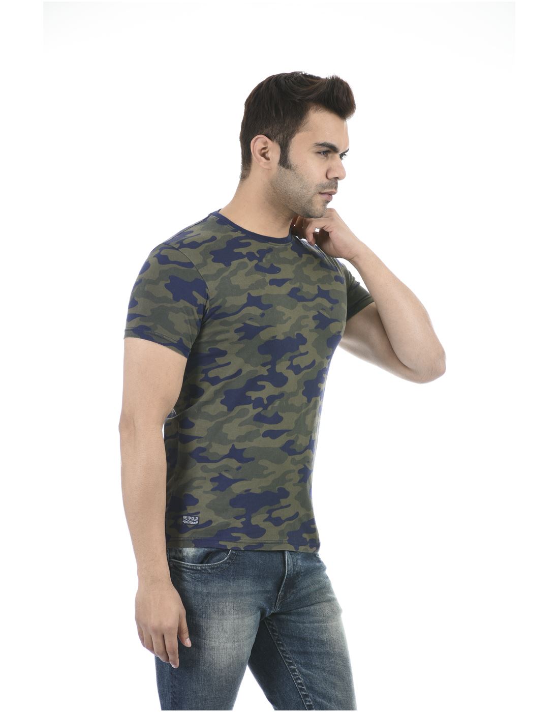 Pepe Jeans Men Casual Wear Blue Military Camouflage T-Shirt